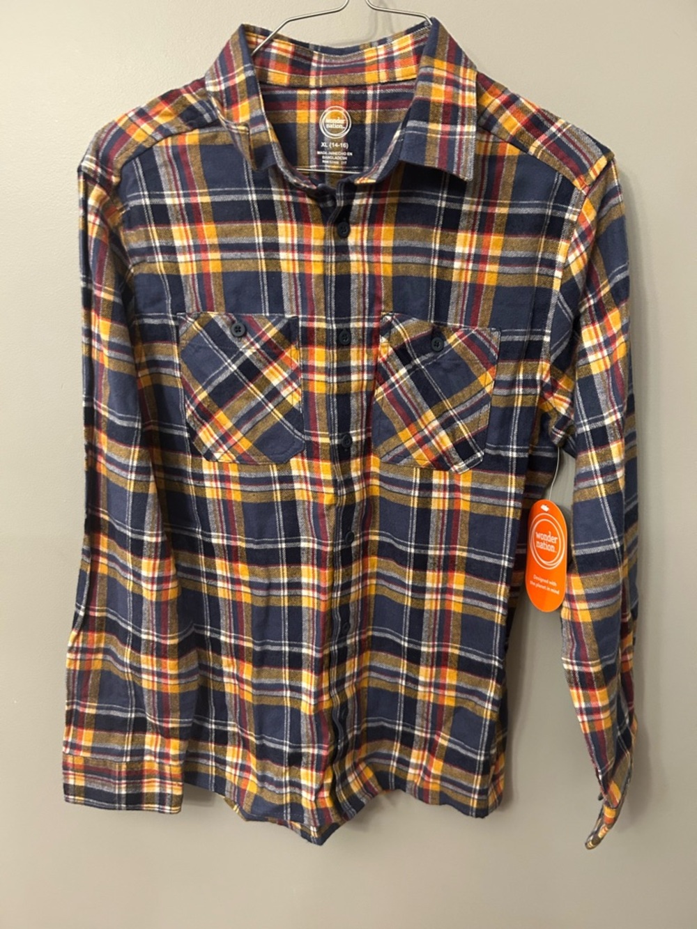 wonder nation Plaid Button-Down Shirt - Navy, Yellow & Red